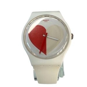 Swatch Half Heart Watch SO29Z113 Valentine Red White Glow In Dark New Battery